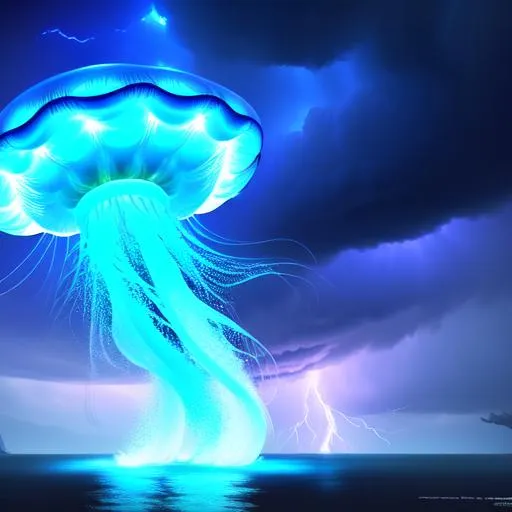 Prompt: gigantic monstrosity jellyfish sea monster, highly detailed body, full body, whole body visible, full character visible, thunder storm, soft lighting, high definition, ultra realistic, extremely detailed, unreal engine 5, 8K, digital art