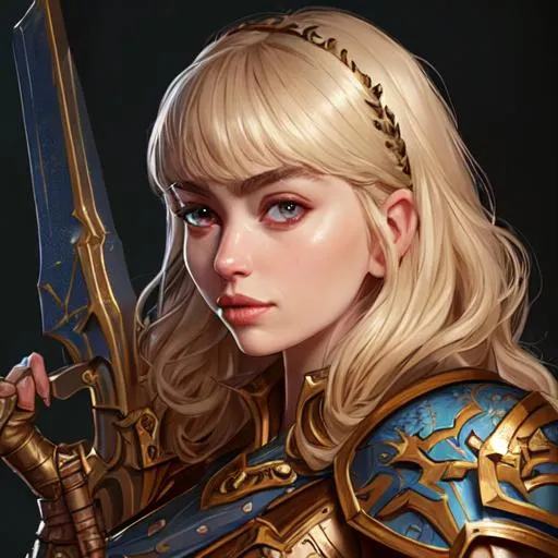 portrait of imogen poots as a warhammer paladin, wit...