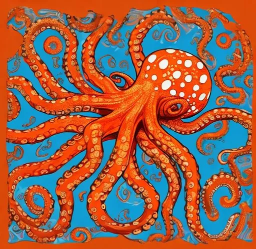 Prompt: Complex and detailed Orange octopus at the bottom of the sea in the style of Minoan pottery painting 
