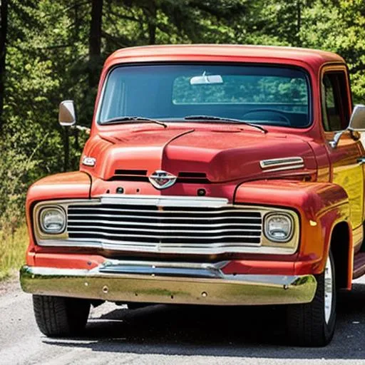 Prompt: A comic book-style pickup truck hauling wood in the country.