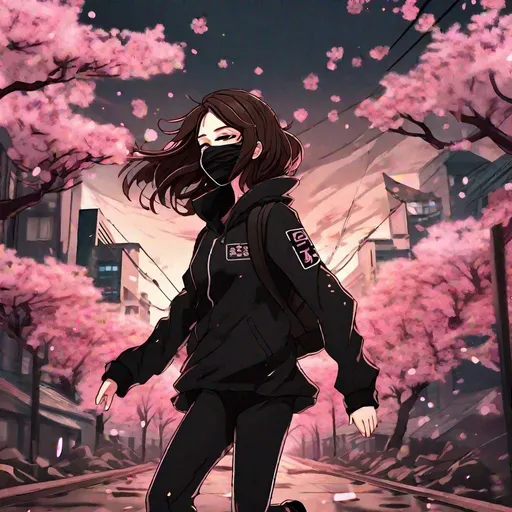 Anime brown hair character profile wearing all black