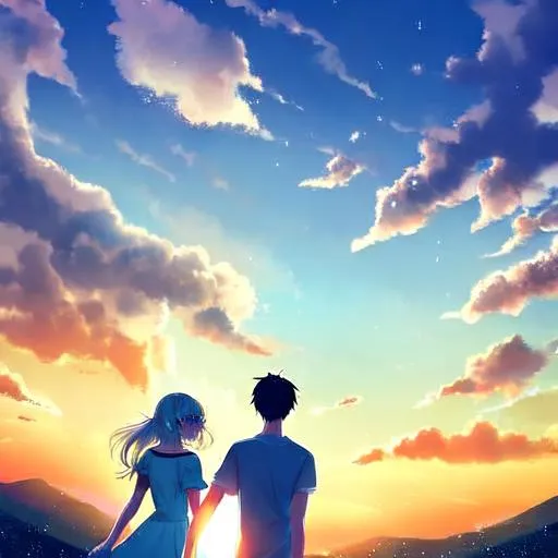 Couple watching sunset together