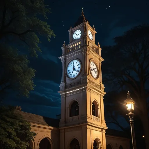 Prompt: generate the image of clock tower showing the beauty of clock tower during darkness

