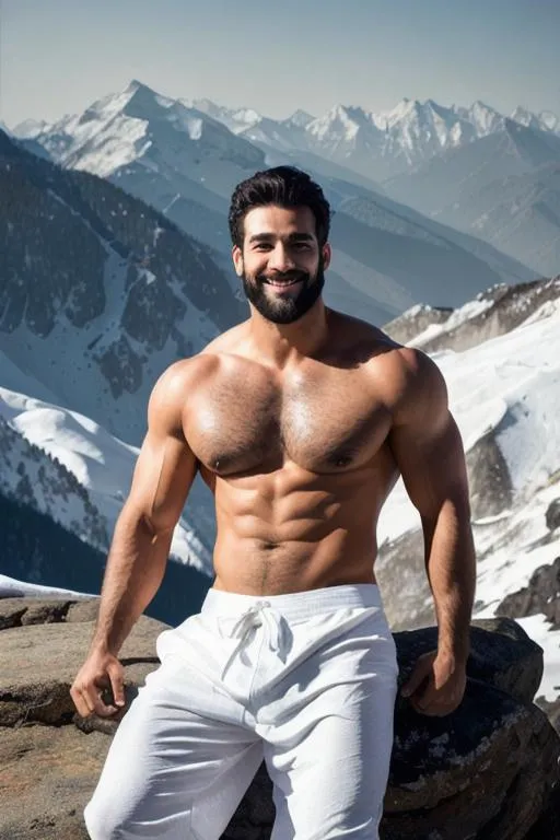 Prompt: a scene of "snow mountain", (meditation), kanpur hyperreal handsome rugged muscle lean hairy boy", smile, white dhoti, detailed, hyperreal, sitting, arena, perfect composition, hyperrealistic, super detailed, 8k, high quality, trending art, trending on artstation, sharp focus, studio photo, intricate details, highly detailed, by greg rutkowski
