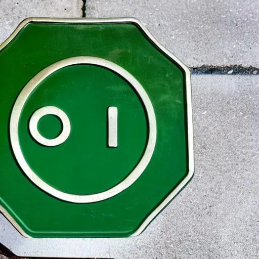 Prompt: Metal Stop Sign, (Green) Logo Octagon