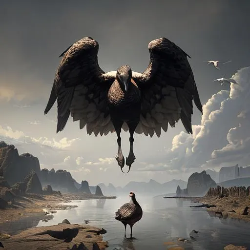 Prompt: Satan with a goose, grandiose, overpowering render, dark fantasy, unreal engine, raytracing, post-processing, zbrush, substance painter, trending on ArtStation, epic perspective, composition, photorealistic, vfx, cgsociety, volumetric lighting, + cinematic + photo + realism + high detail, cgi, 8k, --ar 16:9