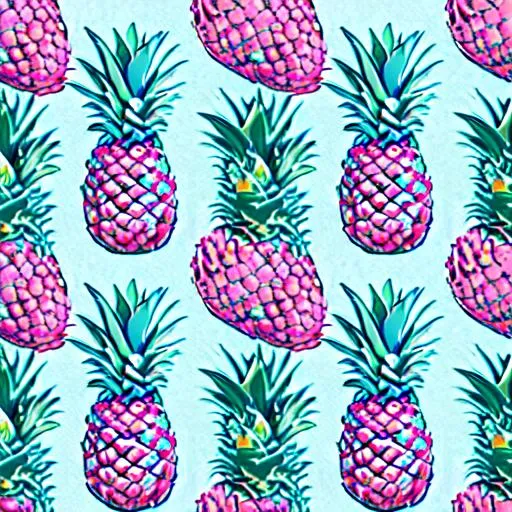 Prompt: Realistic looking blue and pink pineapples alternating repeating pattern 