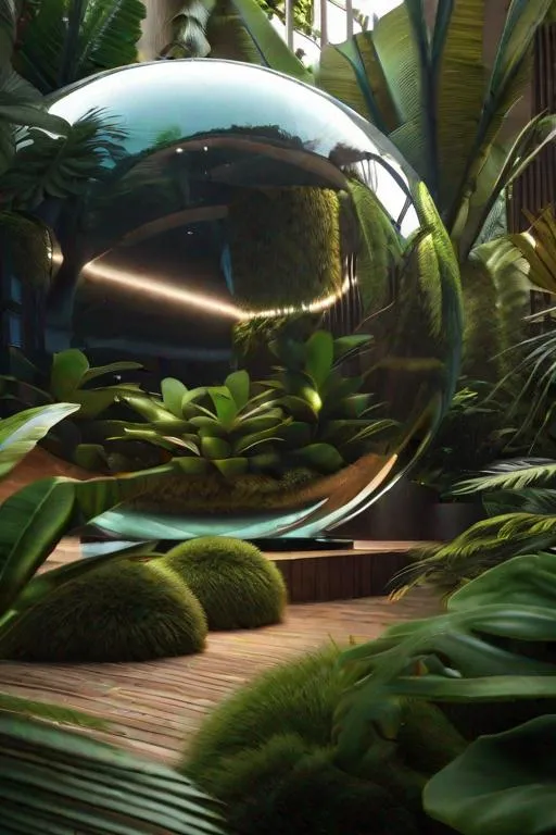 Prompt: lush jungle in a floating glass sphere, cinematic, volumetric lighting, photorealistic --q 2