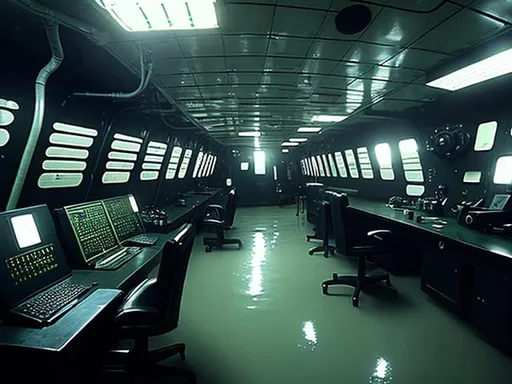 Prompt: Dark Government office on submarine