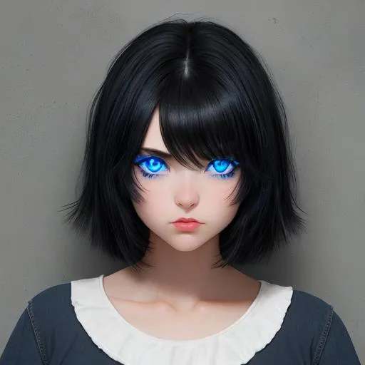 Prompt: Girl, medium black hair, blue eye