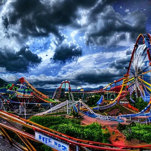 Prompt: long shot scenic professional photograph of {scenery}, perfect viewpoint, highly detailed, wide-angle lens, hyper realistic, with dramatic sky, polarizing filter, natural lighting, vivid colors, everything in sharp focus, HDR, UHD, 128K , width, outer-space, futuristic city, amusement park,  dramatic, 
