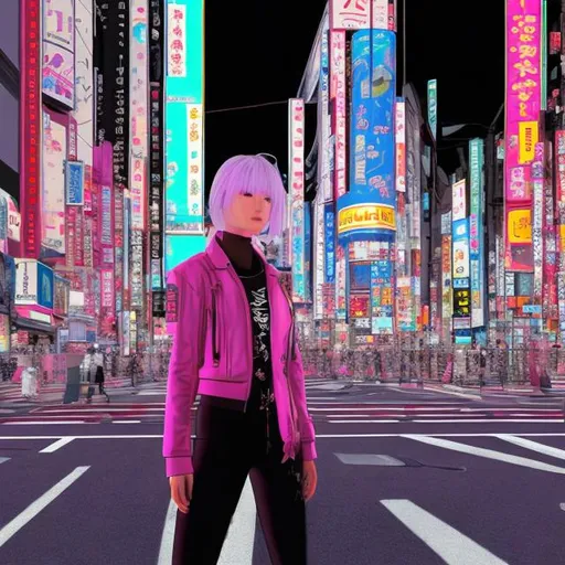 Prompt: extreme long shot of a pretty woman in tokyo, hyperrealistic, futuristic, 4K, in the background the metaverse, neon, in the style of Andy warhol