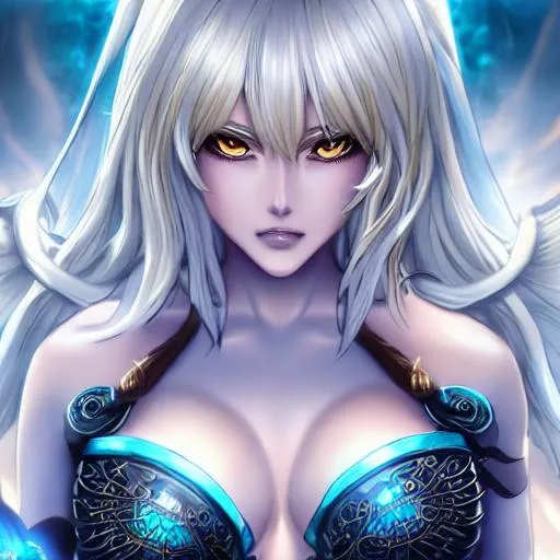 Prompt: Drawing of {female fenris} with {double D tit's}, Fingering herself, {gold and blue tones}, perfect composition, pretty face and Asian eye's, perfect eyes, hyperrealistic, super detailed, high quality, sharp focus, intricate details, highly detailed, symmetrical, realistic proportions, anime style