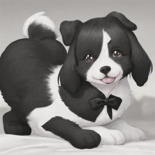 Prompt: Black and white dog named lucky