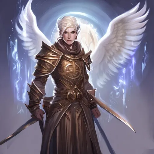 Prompt: aasimar pretty male cleric