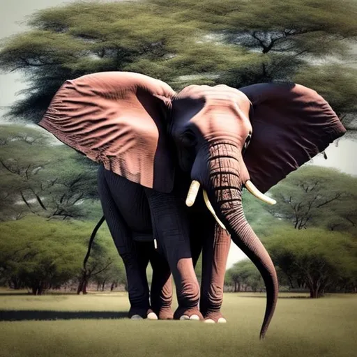 Prompt:  A single elephant next to a heavily  trunked tree Add color to the tree and elephant only. focus  on the tree and elephant. Make the tree more prominent  with a larger tree  trunk. Only one tree. Add more color to the tree and elephant.  Make the tree larger.  Add a tree to the foreground. 
