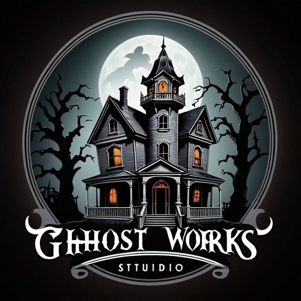 Ghost Works Studio logo with haunted house