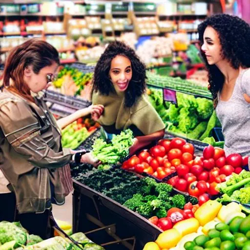 Prompt: Women Bored while buying vegetable shopping