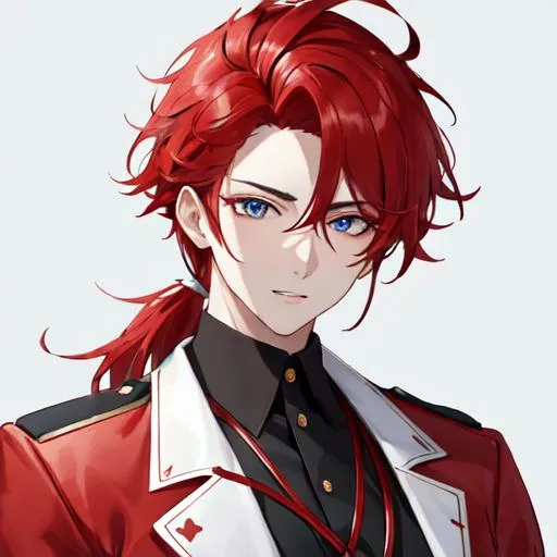 Prompt: Zerif 1male as a police officer (Red side-swept hair covering his right eye)UHD, 8K, Highly detailed, insane detail, best quality, high quality,