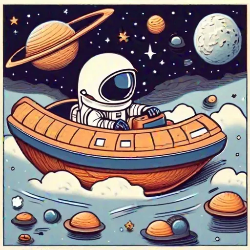 Prompt: astronaut riding a boat in the space