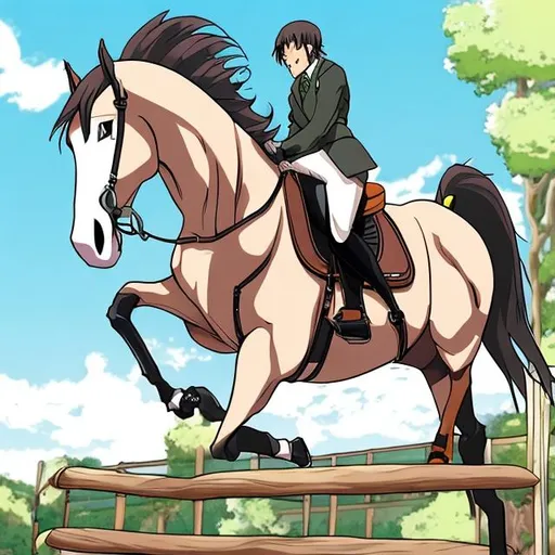 Prompt: Horses Rider jumps anime
