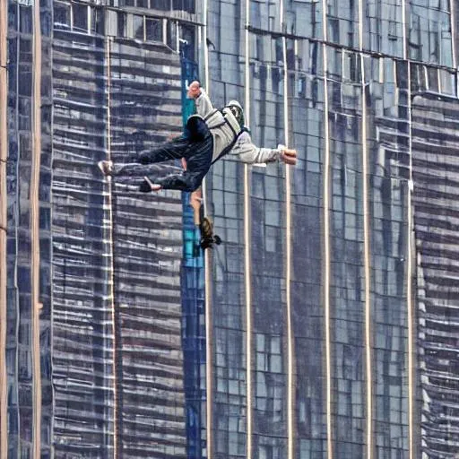 Prompt: human falling from a sky scrapper 