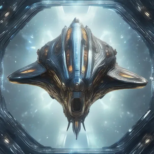 BioSpace ship of metallic flesh crystal form space whale symmetrical  in the style of startrek