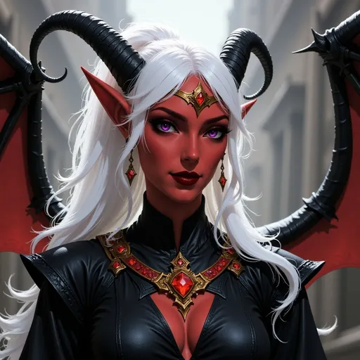 Prompt:  @p2CZMES7VK5y7B1QsEFp white hair, pony tail, large crown, lots of jewelry, big wings
