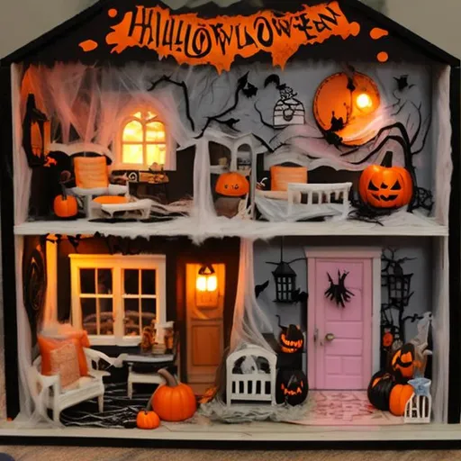 Prompt: Halloween style dollhouse diorama