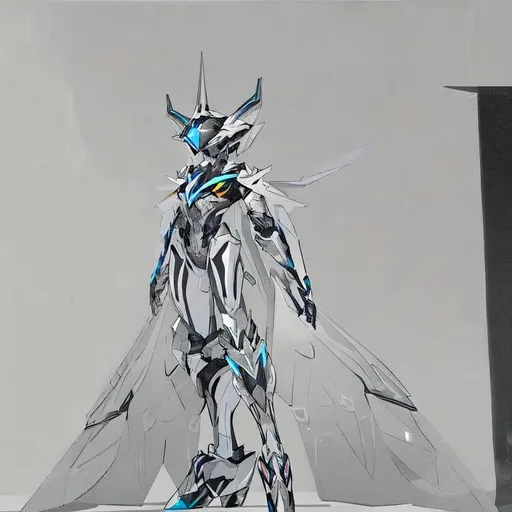 Prompt: 1080p royal alien robotic resolution stunning black and white base armor with colorful negative rainbow galaxy arms wings, full body mechanical armor futuristic , angular chest, powerful, both hands holding elegant weapon sleek and beautiful powerful , right arm rocket legs. dynamic Advanced background solar paneled galaxy sized city broad shoulders slim mecha rainbow trailing