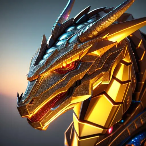 headshot of a robotic dragon, shiny, reflective, per... | OpenArt