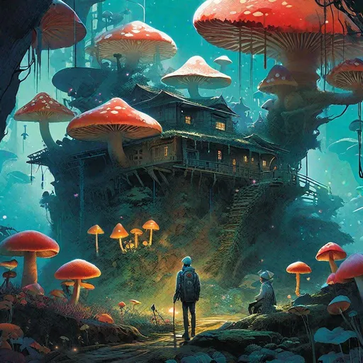 Prompt: "insomniac's dream: surreal: by Bryce kho: watercolor by heikala: bold: hyperdetailed: mushrooms: by yoshitaka amano, ismail inceoglu, victo ngai, anton fadeev: by sakiyama: by bella kotak: 8k resolution concept art: poster art: album cover art: cgsociety: bright neon color: insomniac's dream"