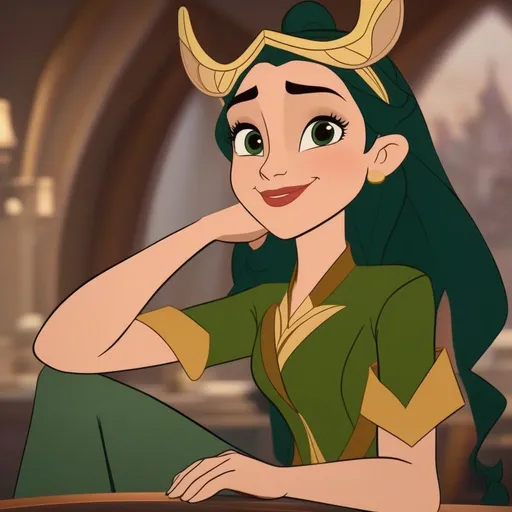 Prompt: animated disney character based off of sylvie from the loki tv show