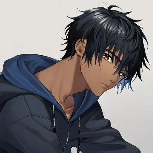 A anime boy that have black hair and dark brown eyes