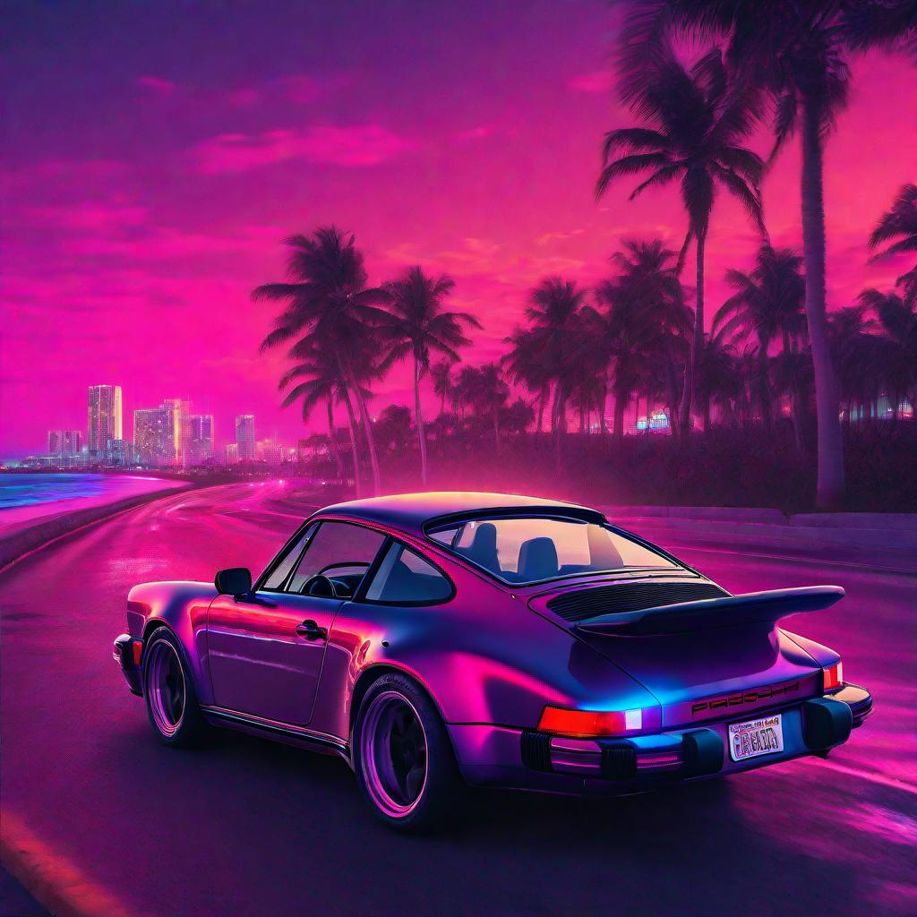 1987 Porsche 911, synthwave, aesthetic cyberpunk, mi...