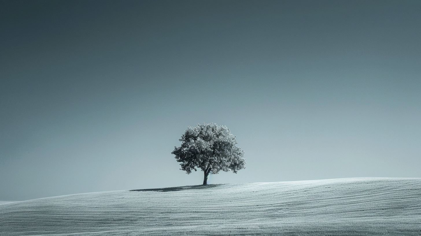 Prompt: Solitary tree gazing serenely in my direction