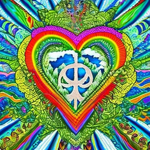 Prompt: hippie style, nature, love, peace, happiness, heart
