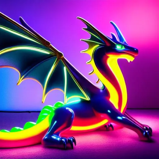 Prompt: Full body for a four-legged quadrupedal dragon statue, with bright neon highlights, very glossy and shiny, reflective, perfect composition, hyperrealistic, super detailed, 8k, high quality, trending art, trending on artstation, sharp focus, studio photo, intricate details, highly detailed, Trending on Artstation, Cozy wallpaper, Pastel colors, soft lighting