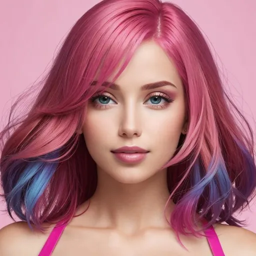 Prompt: a beautiful woman , hot pink hair