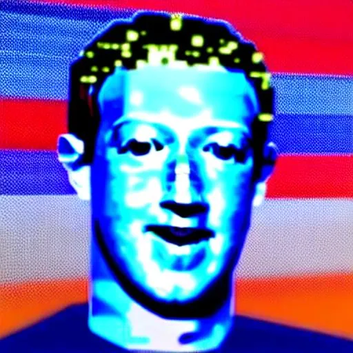 Prompt: A breathtaking sculpture of (Mark Zuckerberg) made out of recycled Facebook data, magic, tron, Johnny mnemonic, vaporwave, glitch art