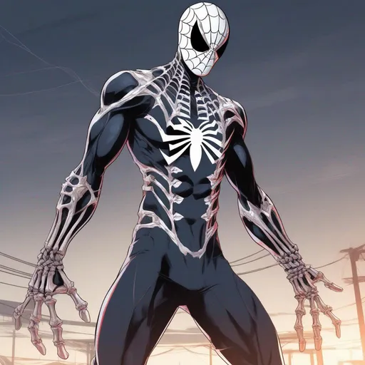 Prompt: Spider man in Skeleton suit anime artstyle