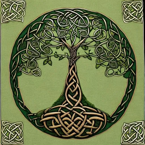 Prompt: celtic tree of life in greens