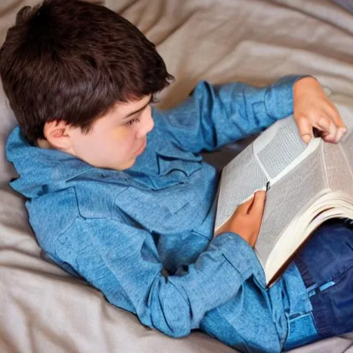 Prompt: A boy reading in day
