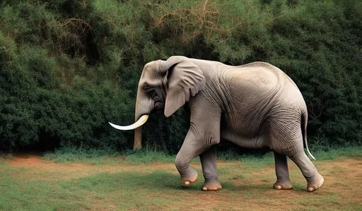 Prompt: elephant running trough the bushes
