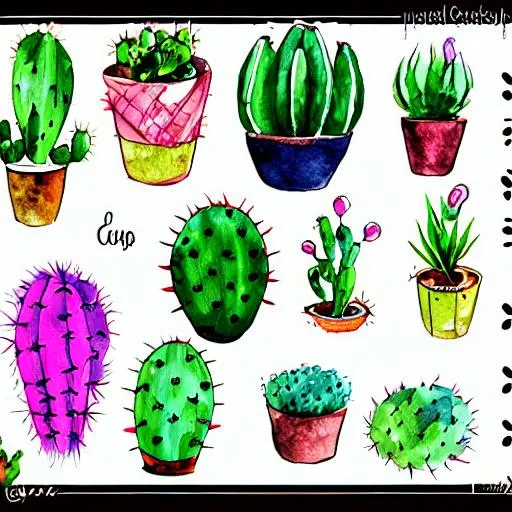 Prompt: Individual cactus watercolor clip art
