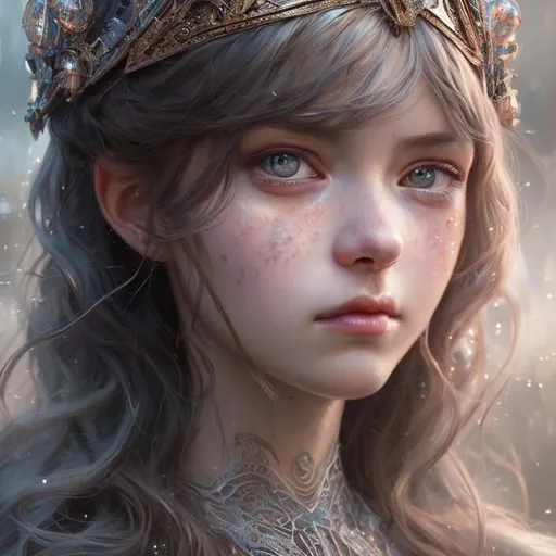 Prompt: Closeup face portrait of a {Medieval woman wearing tiara}, smooth soft skin, big dreamy eyes, beautiful intricate colored hair, symmetrical, anime wide eyes, soft lighting, detailed face, by makoto shinkai, stanley artgerm lau, wlop, rossdraws, concept art, digital painting, looking into camera