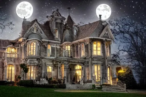 Ghostly Whimsical mansion moonlight | OpenArt