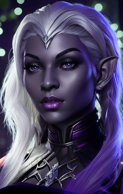 Depiction Of A Female Drow Dnd Elf With Silver Skin 