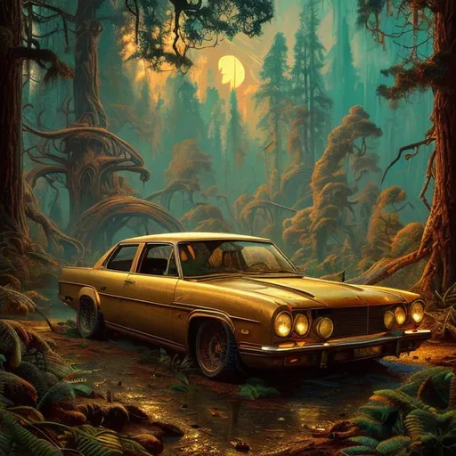 Prompt: forest   , vintage, hyperdetailed, 8k resolution concept art, complementary colors, deep color, hyperrealism, photorealism, golden hour, complex, detailed, expansive, photorealistic, retro, Julian Pott style