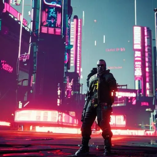 Prompt: A Lone Bounty Hunter in the world of Cyberpunk 2077